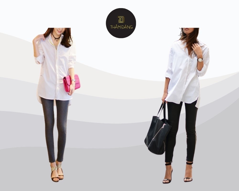 set áo sơ mi phối quần legging năng động