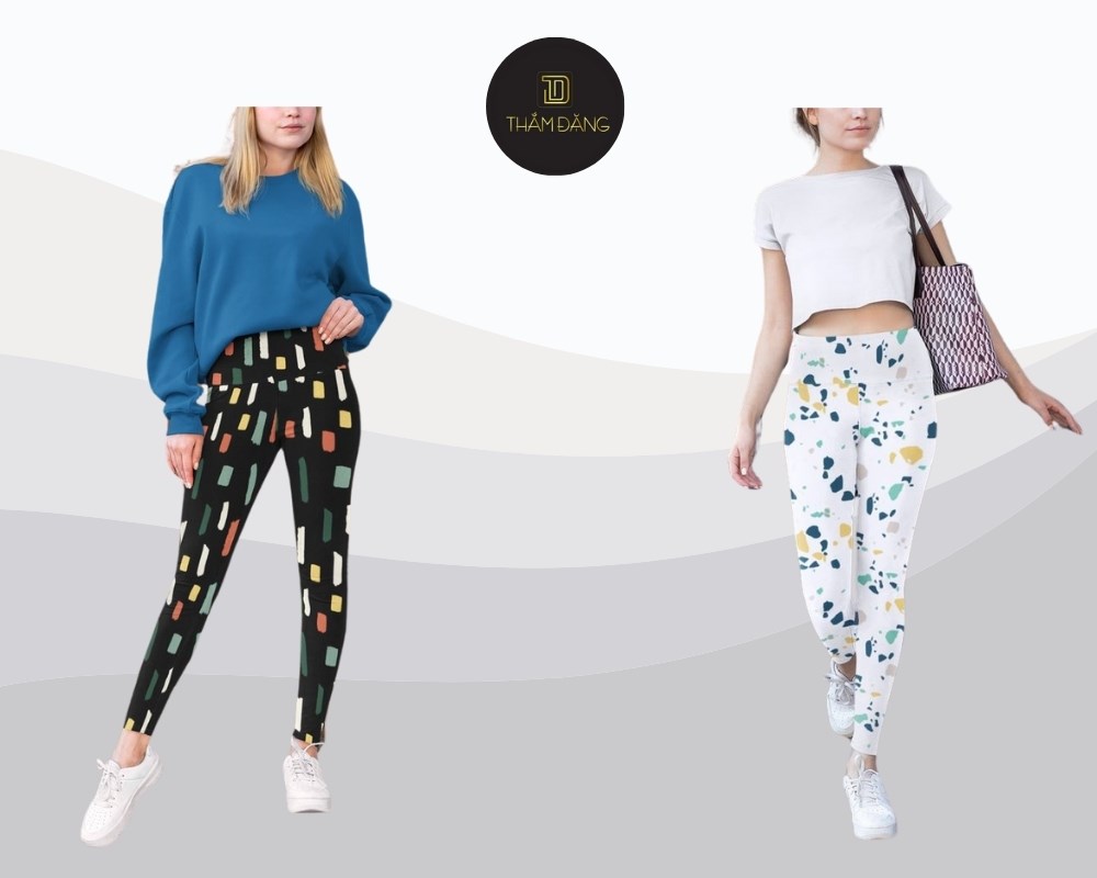 set đồ gồm áo thun họa tiết phối quần legging