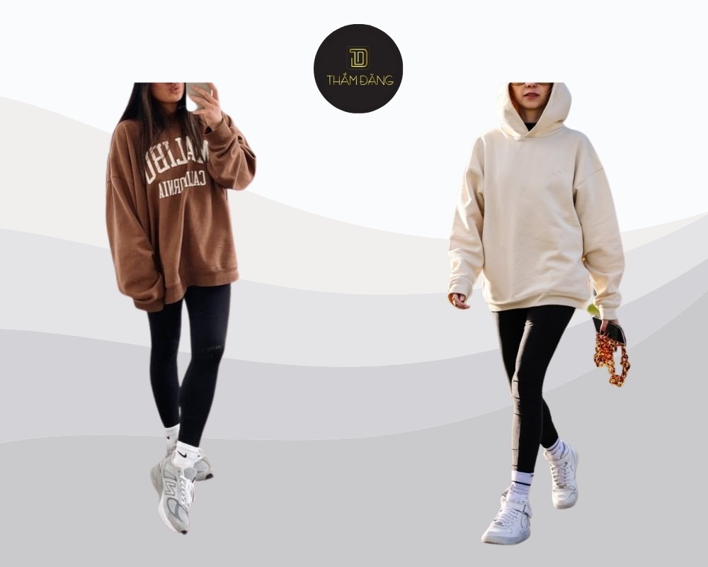hoodie oversize và quần legging tạo phong cách trẻ trung năng động
