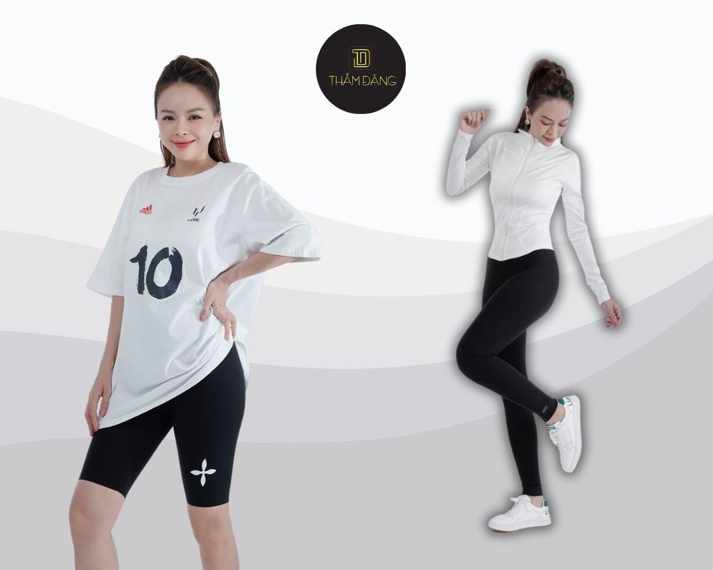 Quần legging thun thể thao Thắm Đặng: Chất liệu co giãn vượt trội, thấm hút mồ hôi, giúp bạn thoải mái di chuyển và tập luyện