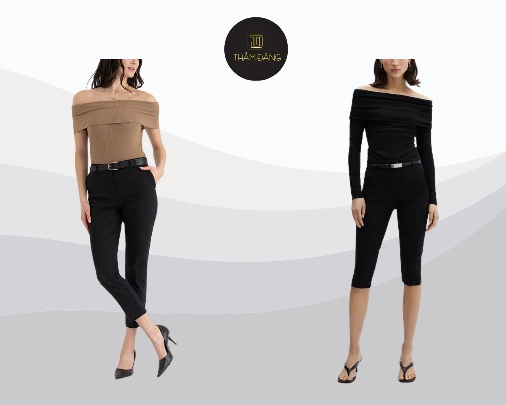 set áo trễ vai và quần legging giúp tôn dáng