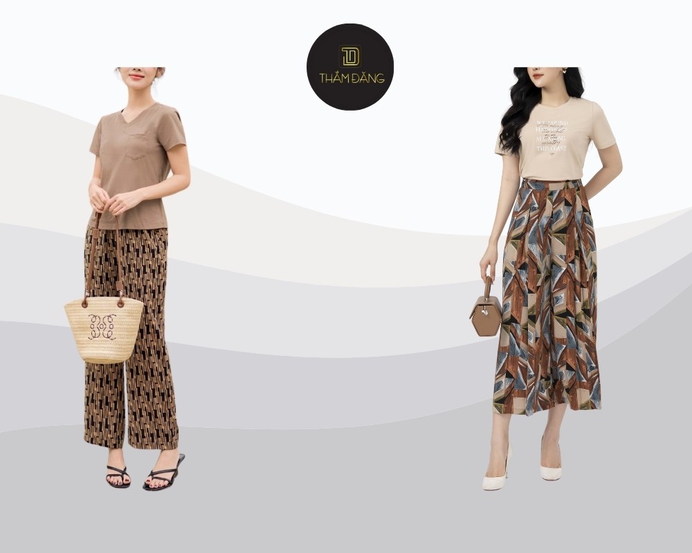 Quần lụa họa tiết giúp bạn nổi bật và cá tính, tạo điểm nhấn ấn tượng cho bộ trang phục, thu hút mọi ánh nhìn