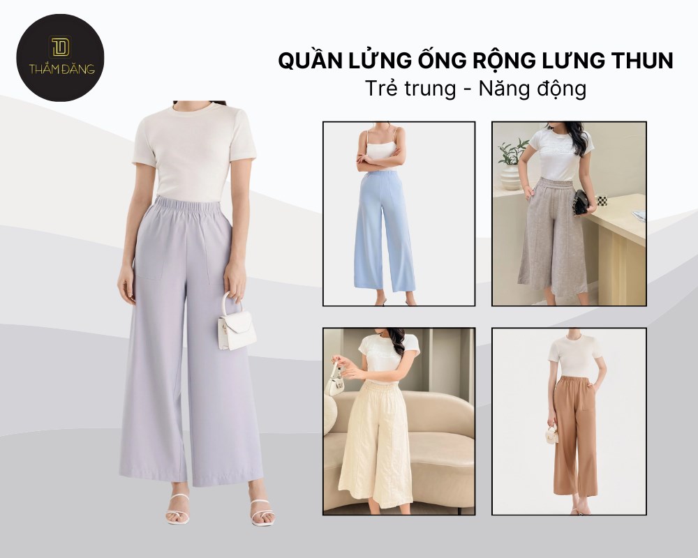 Ống rộng lưng thun phối với áo sơ mi tạo vẻ ngoài trẻ trung và năng động