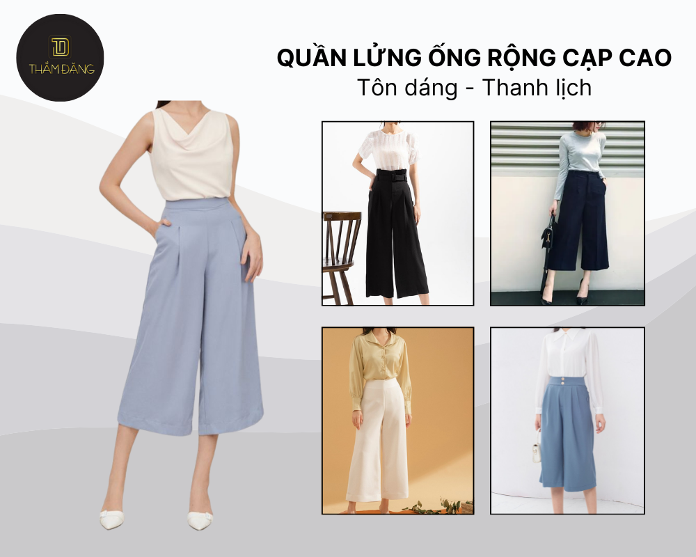 Sự kết hợp giữa quần lửng dáng ống rộng cạp cao và áo sơ mi tạo nên phong cách thanh lịch