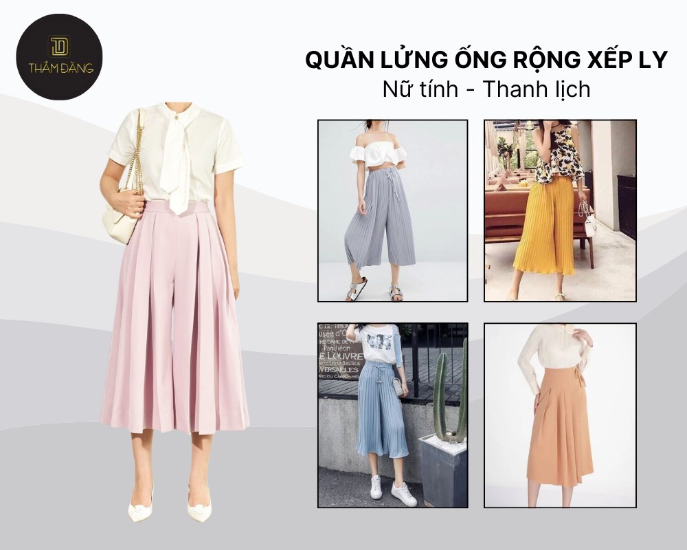 Sự kết hợp giữa quần lửng dáng rộng xếp ly và áo sơ mi mang lại vẻ nữ tính và thanh lịch