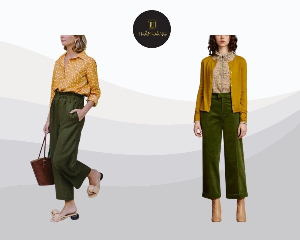 mix đồ quần xanh rêu mặc với áo màu gì