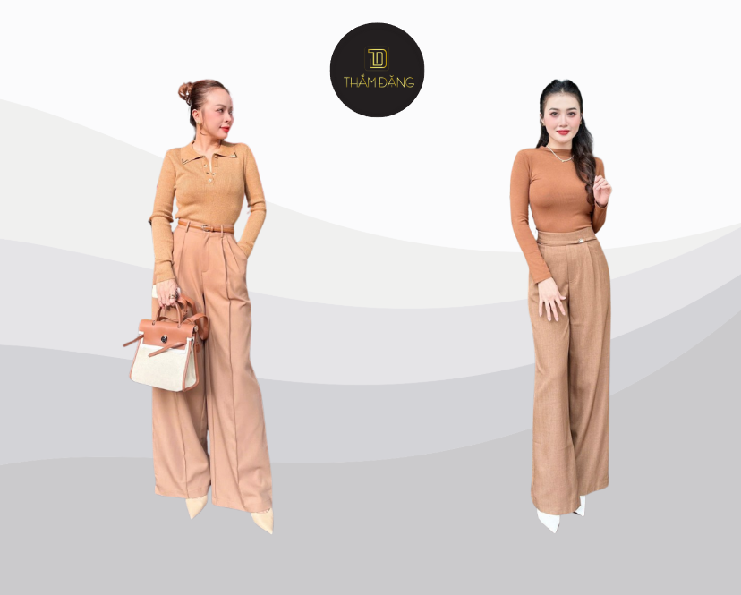 Quần nâu đất phối áo màu tạo outfit trẻ trung, quyến rũ