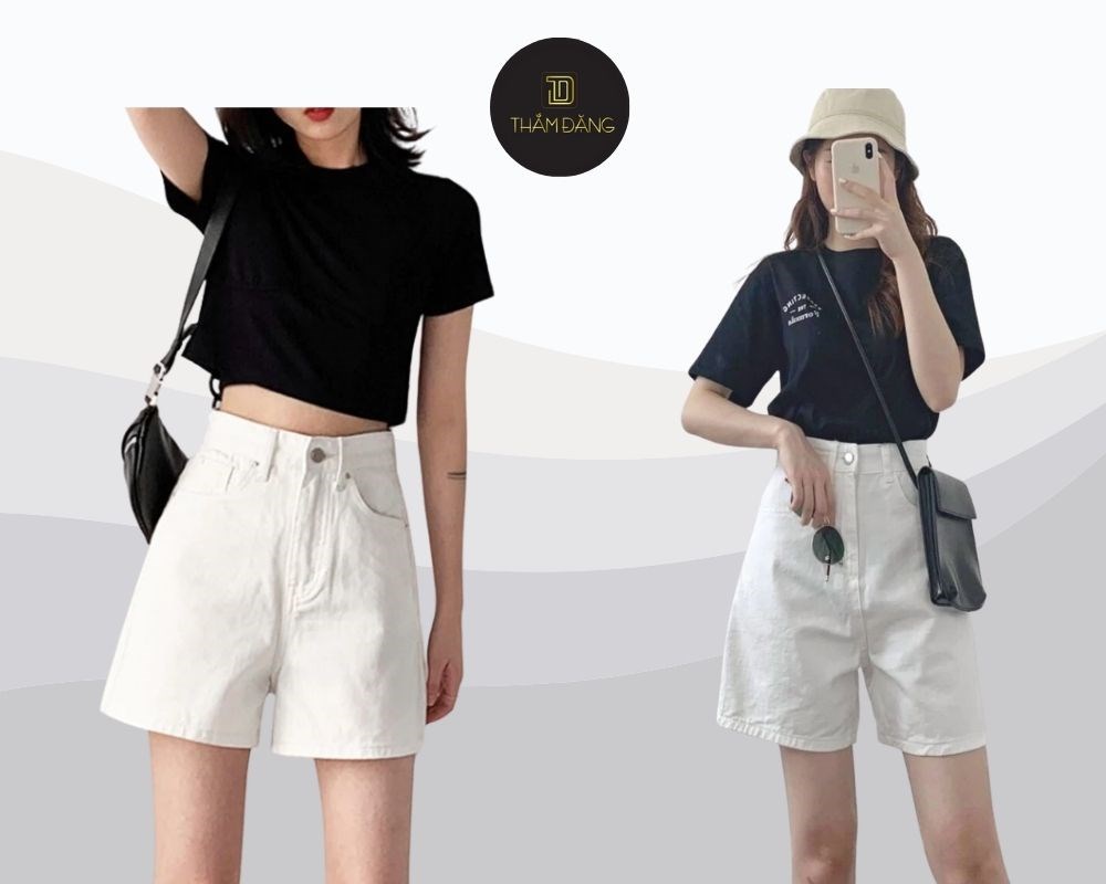 Bộ đồ đơn giản mà sang trọng, quần ngố trắng và áo phông đen mang đến sự cân bằng hoàn hảo cho mọi hoạt động