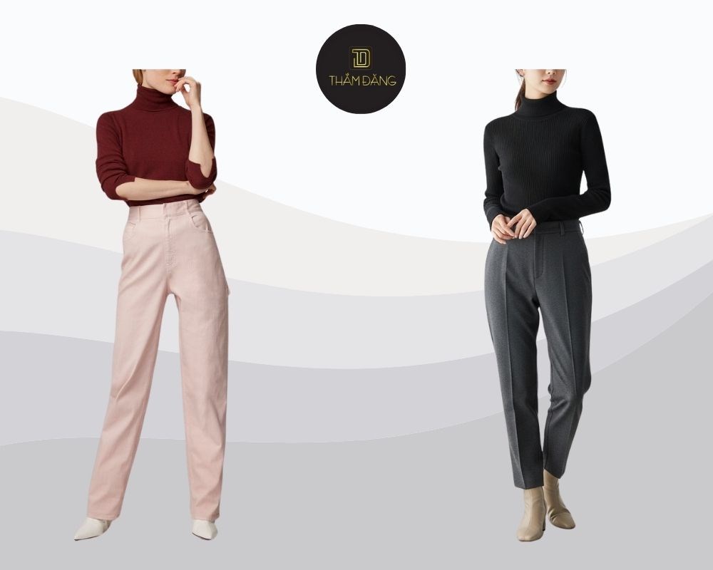 Giữ ấm thanh lịch với áo len cổ cao và quần ống côn chuẩn phong cách thu đông
