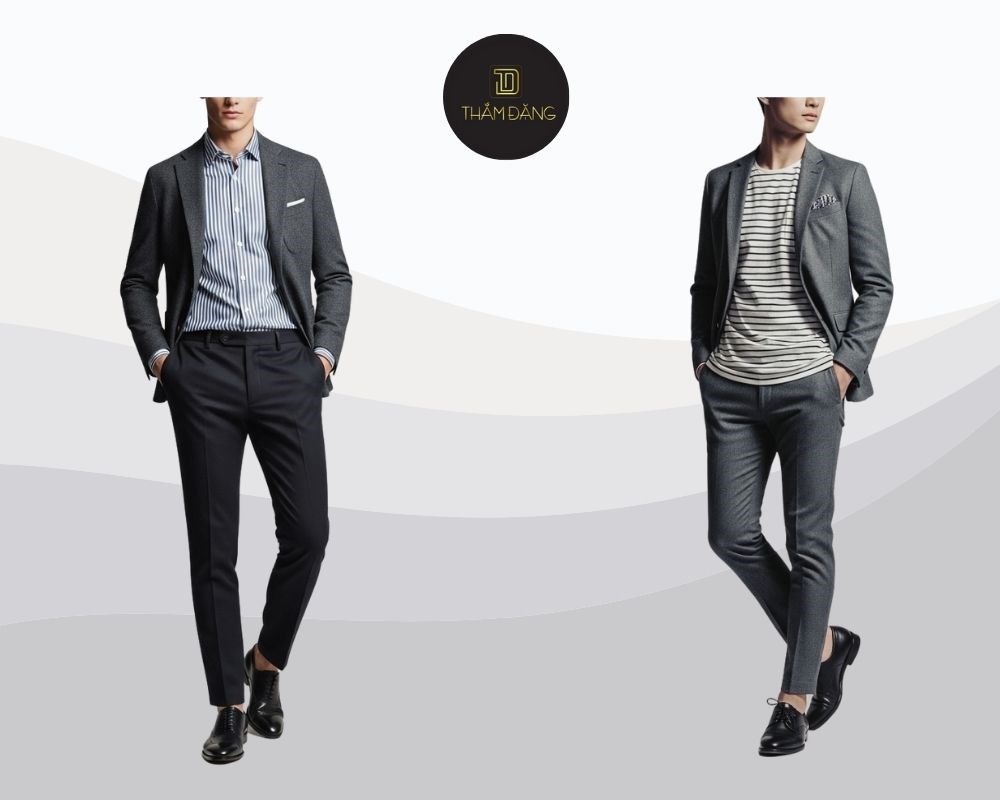 Lịch thiệp hiện đại với áo sơ mi kẻ sọc blazer và quần tây ống côn chuẩn chỉnh