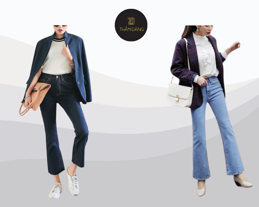 Phối quần ống loe với blazer tạo phong cách chuyên nghiệp và đầy tự tin.