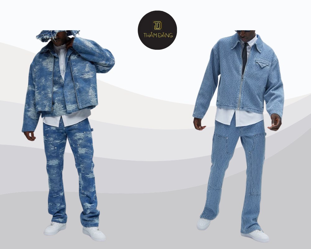 Phong cách streetwear trẻ trung với quần ống loe và áo khoác denim.