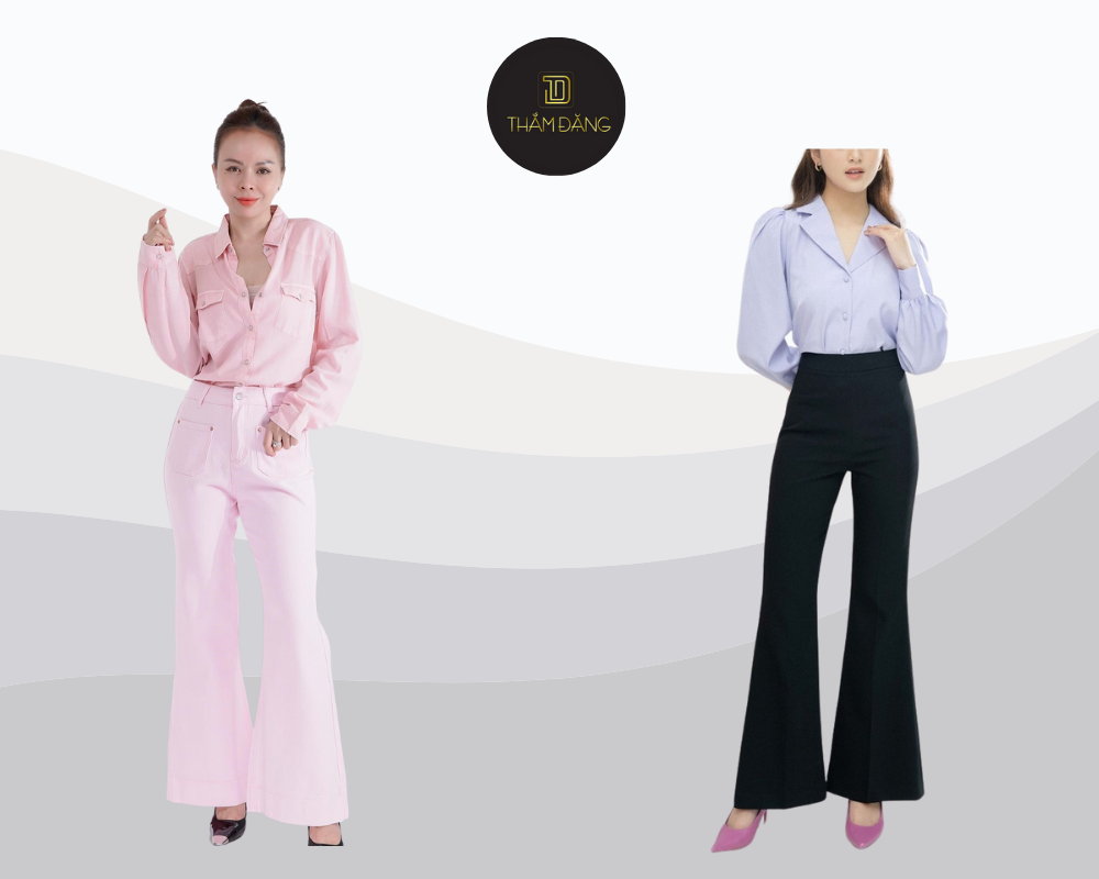 Tôn dáng thanh lịch cùng quần ống loe và áo sơ mi chỉn chu nơi công sở.