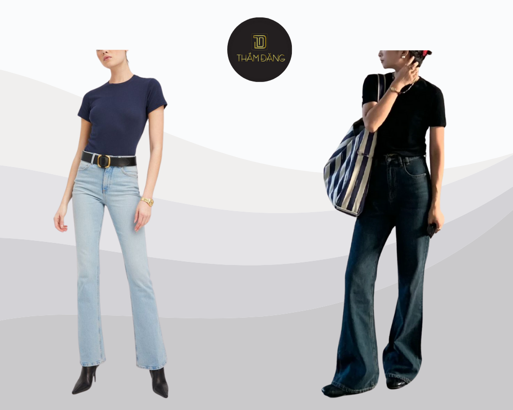 Mix bootcut với áo thun bó sát tạo dáng thon gọn và năng động trẻ trung.