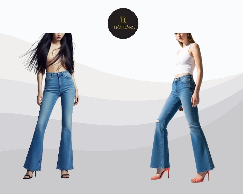 Quần bò ống loe đi giày gì? Dép cao gót phối quần ống loe giúp tăng chiều cao, thoải mái, trẻ trung, cá tính và phù hợp cho các hoạt động mùa hè như đi chơi, dạo phố, du lịch.