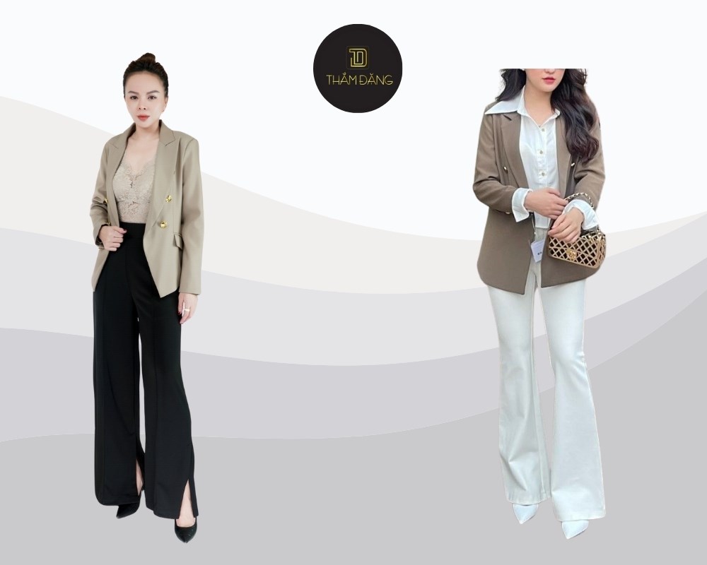 quần ống loe phối blazer thời thượng