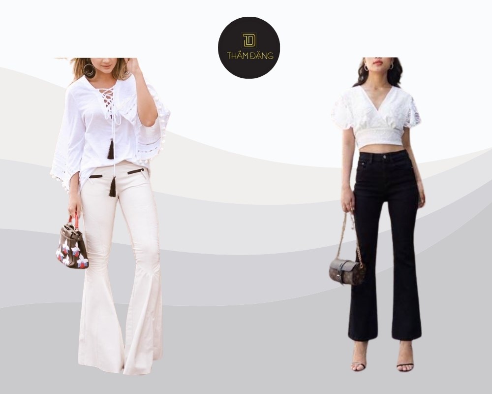 set đồ áo cánh tiên và quần ống loe tạo vẻ điệu đà nữ tính