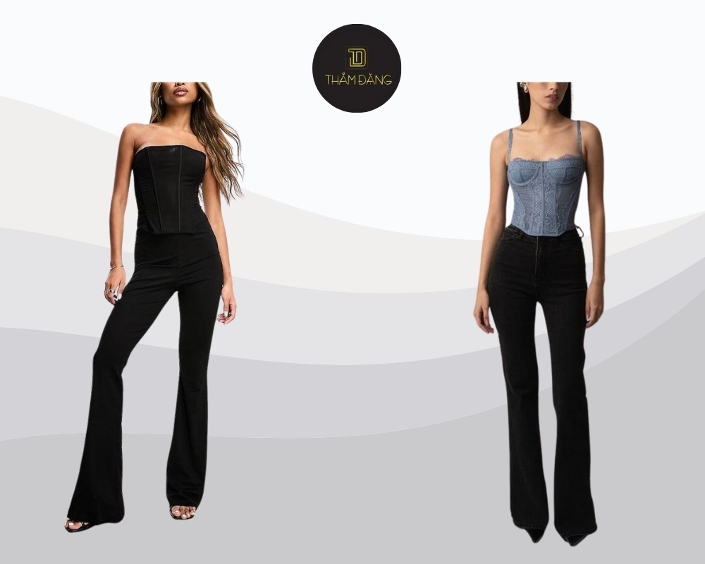 áo corset phối quần ống loe tôn dáng, quyến rũ