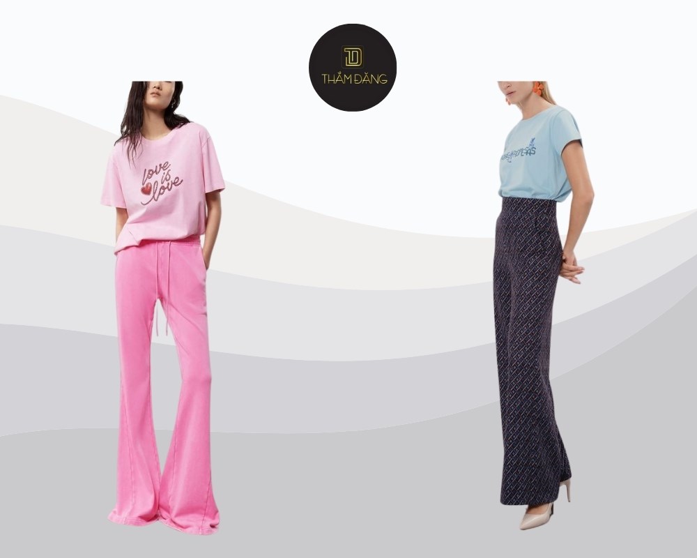 áo T-shirt phối quần ống loe tạo sự cá tính