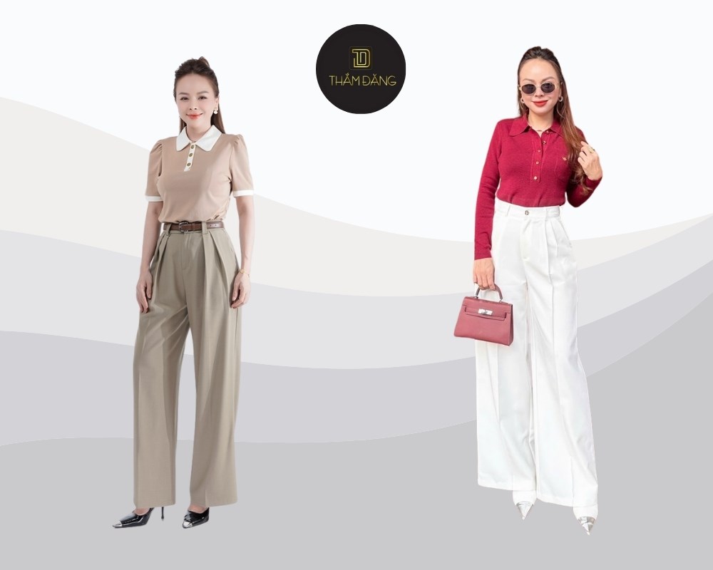 Phối quần ống rộng cho quý bà với áo polo tạo phong cách năng động, thanh lịch và thoải mái