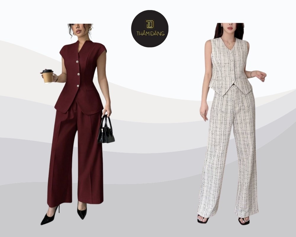 Phối quần ống rộng với áo vest tạo phong cách công sở hiện đại, chuyên nghiệp và nữ tính