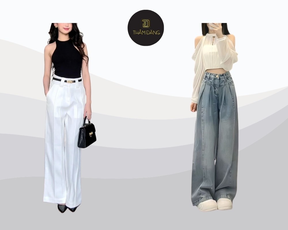Phối quần ống rộng cho quý bà với áo cổ yếm tạo phong cách quyến rũ, thanh lịch và hiện đại