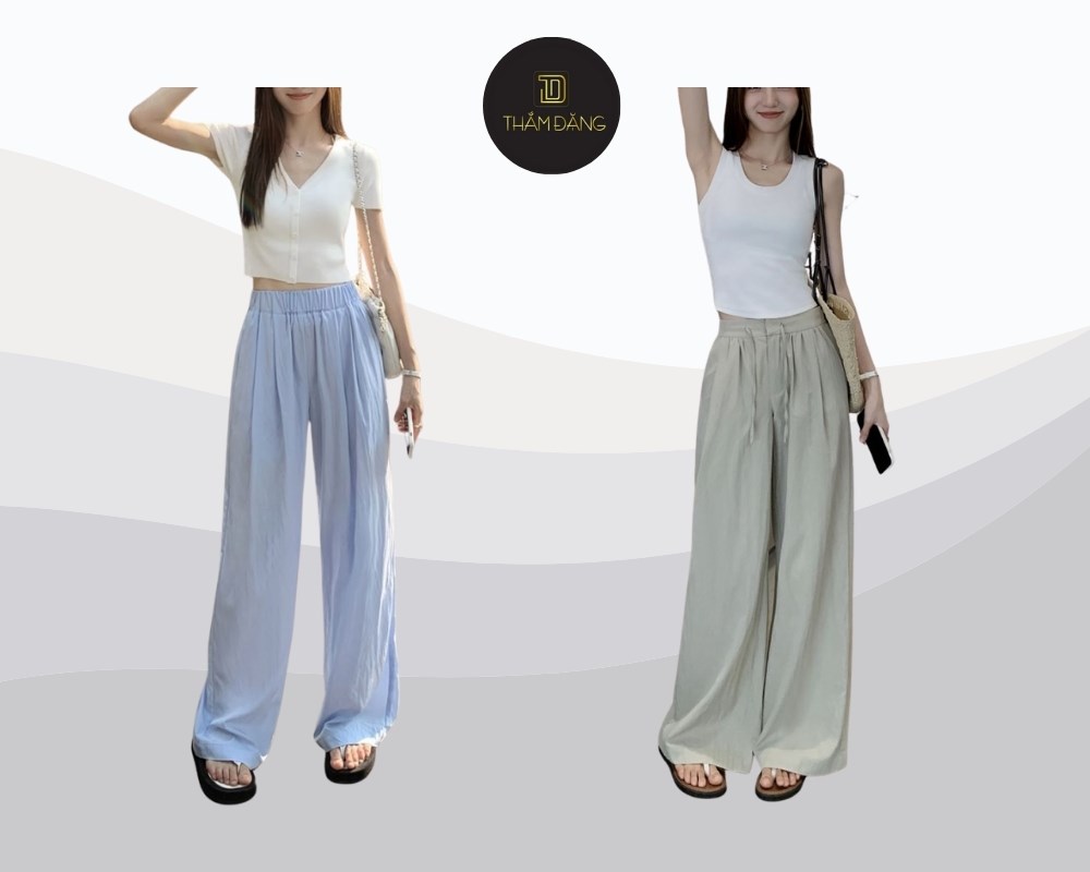 Quần ống rộng màu pastel nhẹ nhàng, hiện đại, giúp quý bà thể hiện sự trẻ trung tinh tế