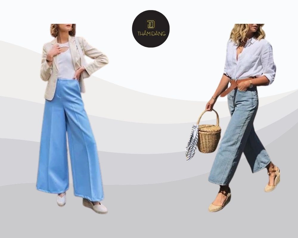 quần ống rộng đi giày gì phối đơn giản