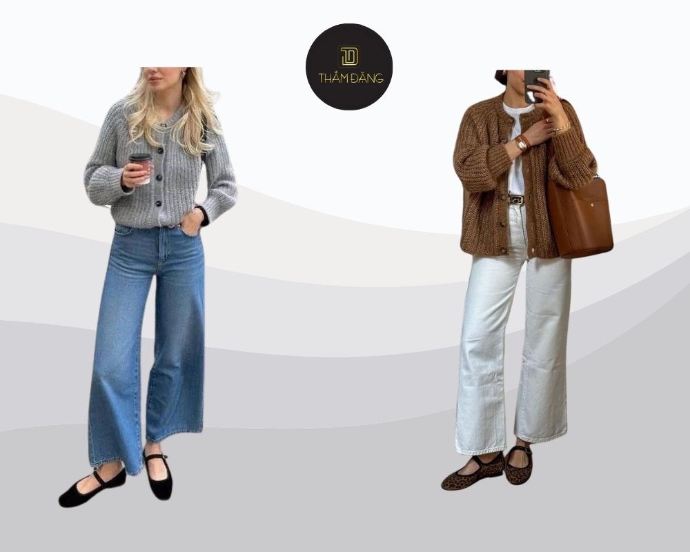 quần ống rộng đi giày gì thời thượng