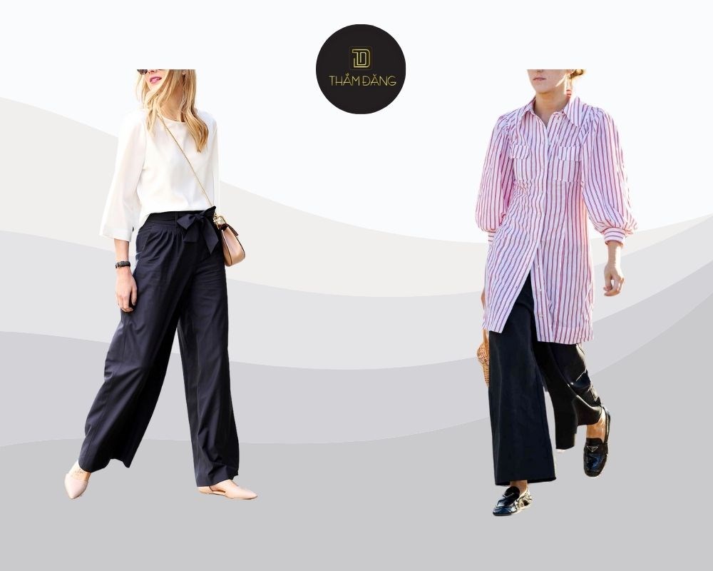 quần ống rộng đi giày gì cho người cao