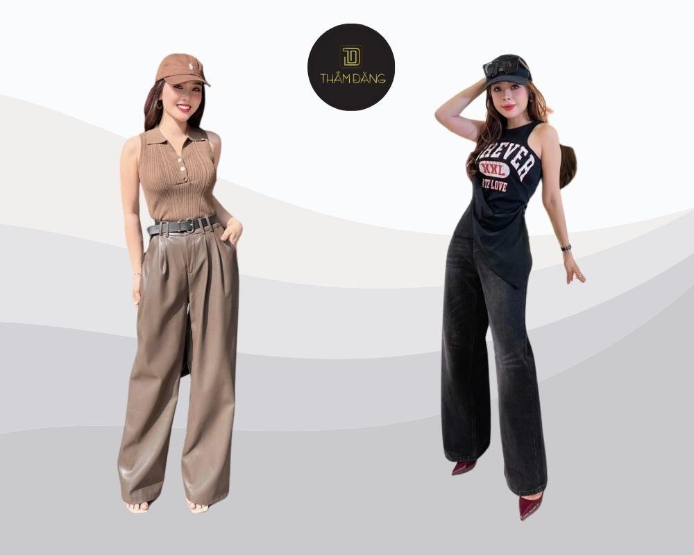 Quần ống rộng và áo hai dây mang lại sự kết hợp gợi cảm, hoàn hảo cho mùa hè hoặc những buổi hẹn hò