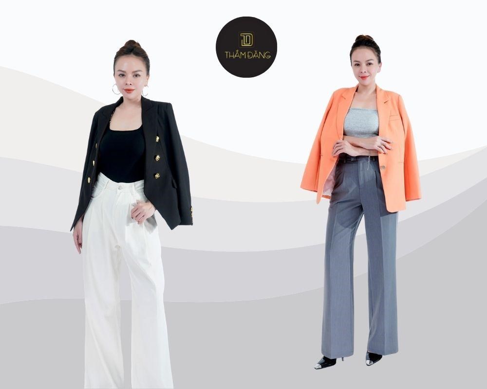 Chuyên nghiệp và thời thượng, bộ đôi quần tây nữ ống rộng lưng cao và áo blazer không thể thiếu cho những buổi họp hay gặp gỡ đối tác
