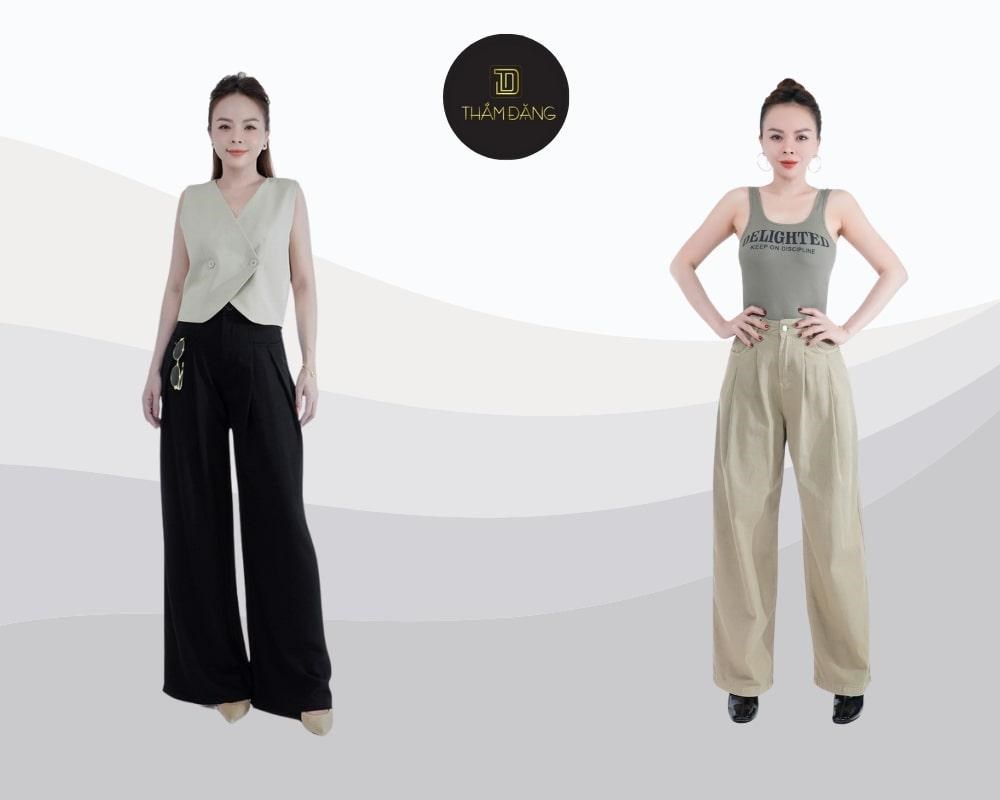 Quần công sở ống rộng có thiết kế ống rộng, thoải mái và không ôm sát cơ thể