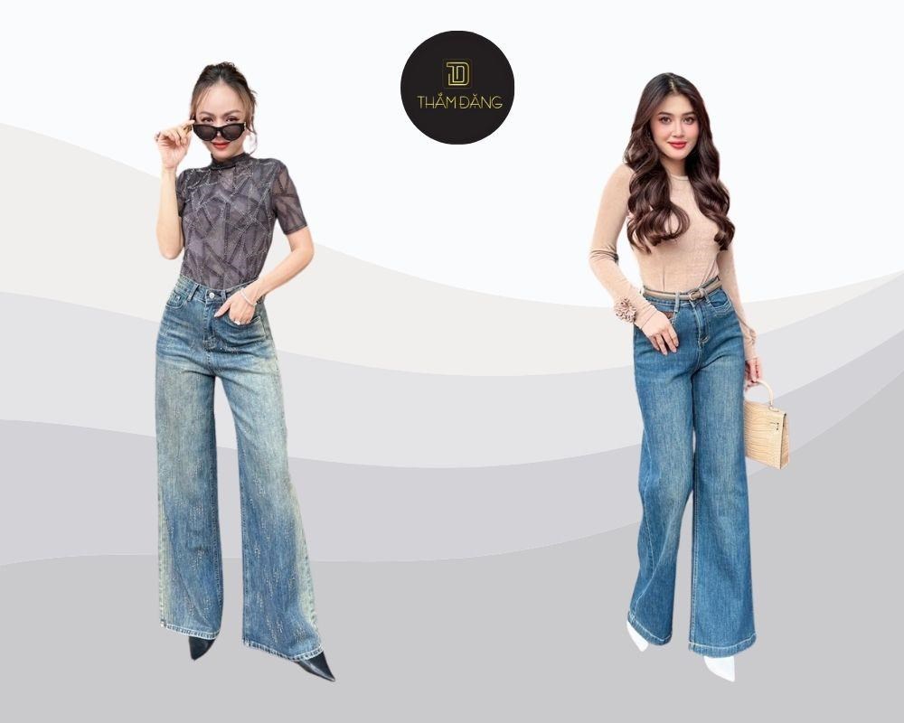 Quần jean ống rộng mang lại phong cách trẻ trung, dễ dàng phối với áo thun hoặc áo khoác denim