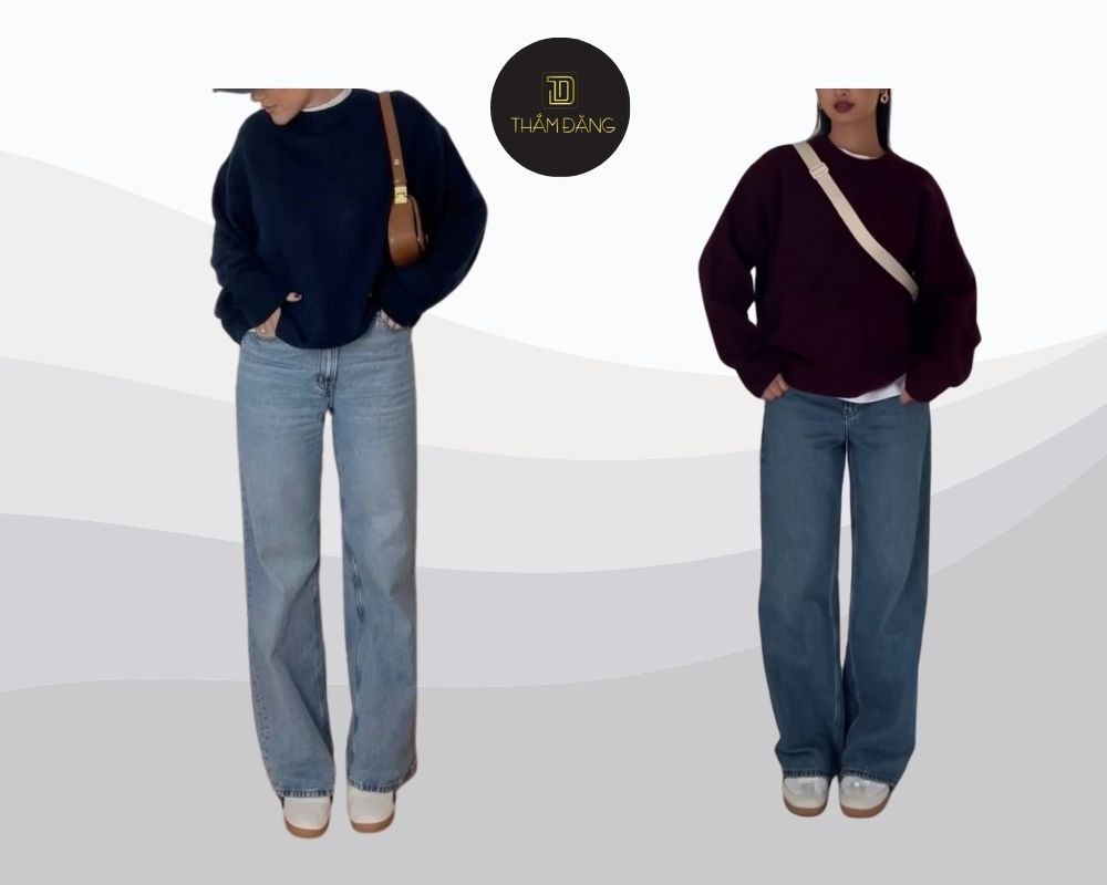 Mùa đông ấm áp và thời trang với quần jeans ống suông cạp cao kết hợp cùng áo len/sweater