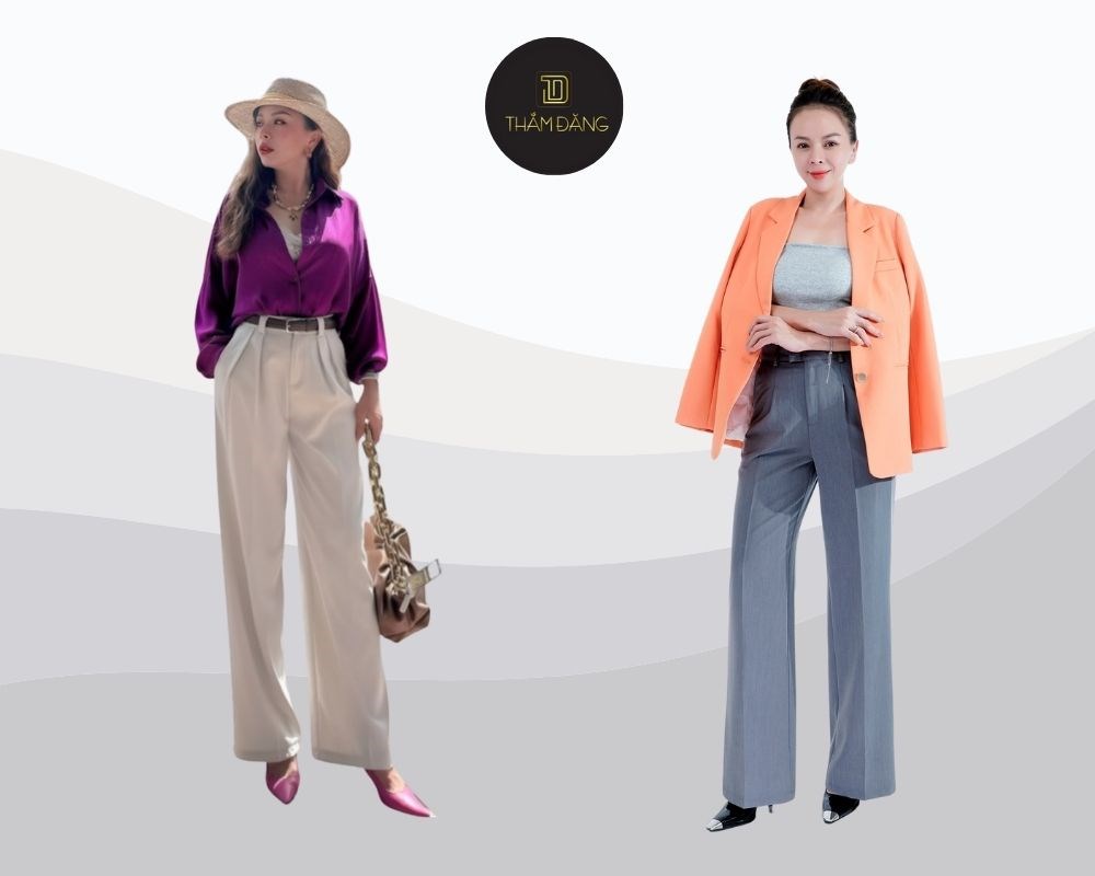 Vẻ đẹp thanh lịch, phù hợp công sở với quần tây ống suông, dễ dàng mix&match với áo sơ mi hoặc blazer