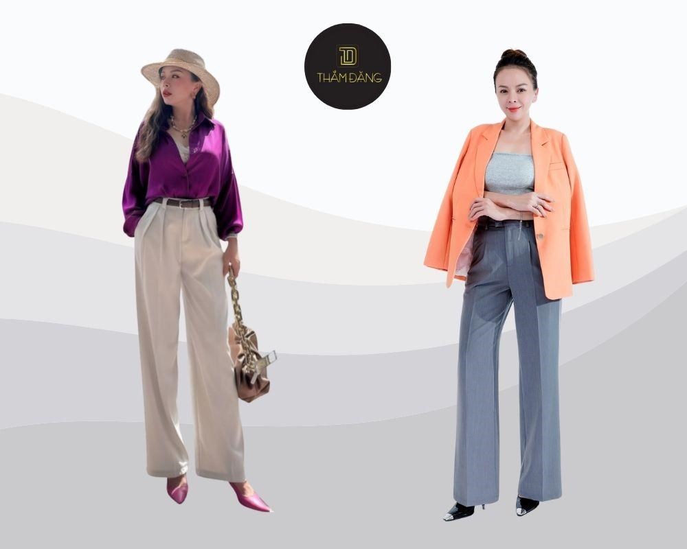 Vẻ đẹp thanh lịch, phù hợp công sở với quần tây ống suông, dễ dàng mix&match với áo sơ mi hoặc blazer