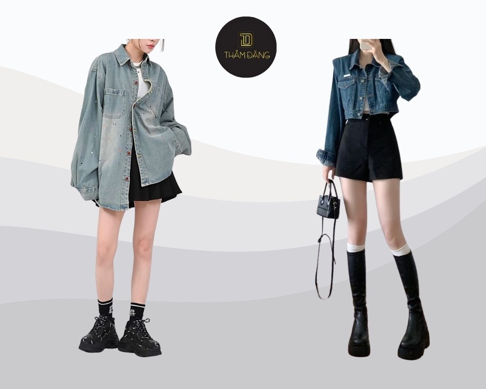 Áo khoác jean kết hợp quần short ống rộng tạo phong cách cá tính, năng động và dễ dàng điều chỉnh theo thời tiết