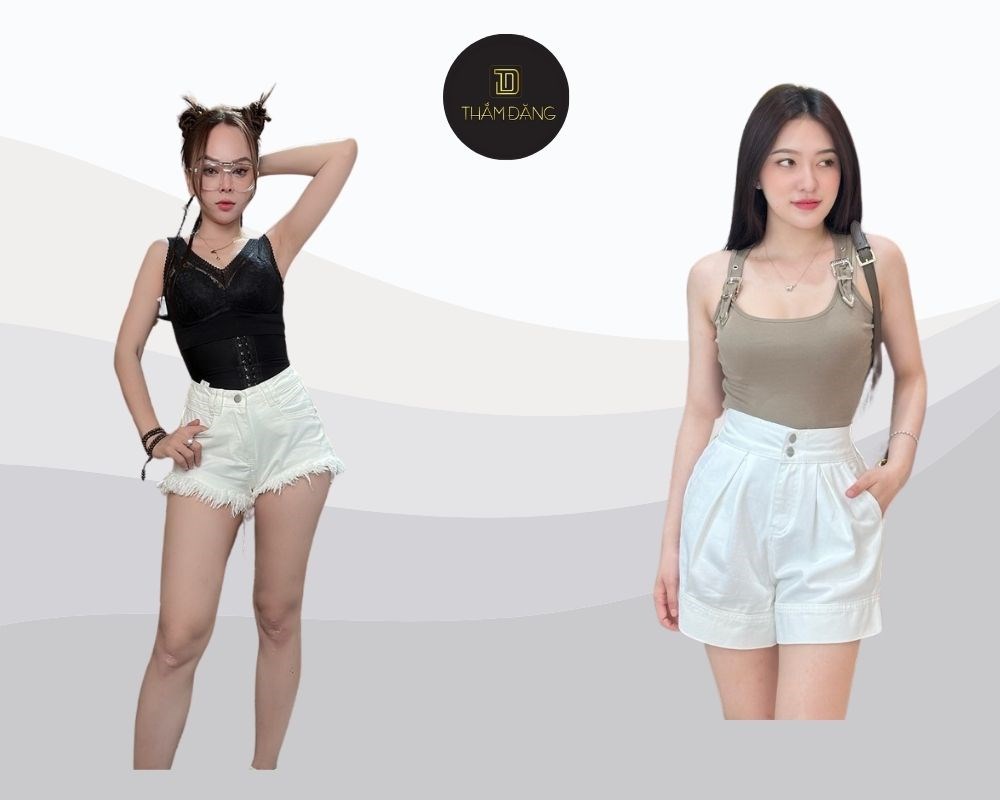 Quần short jeans trắng: sự kết hợp hoàn hảo giữa thoải mái và thanh lịch, dễ dàng phối với nhiều kiểu áo khác nhau.