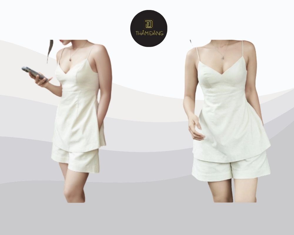 Kết hợp quần short linen trắng với áo hai dây là lựa chọn tuyệt vời cho những ngày hè nóng bức, tạo nên set đồ mát mẻ, thoải mái mà vẫn đảm bảo yếu tố thẩm mỹ.