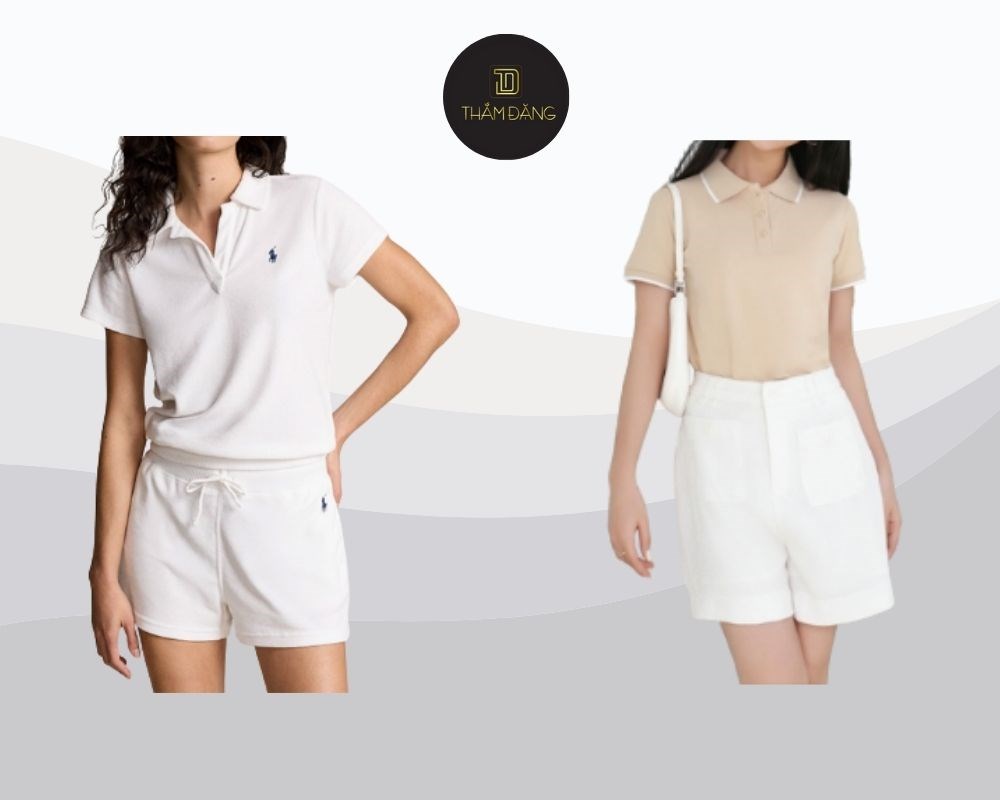Phối quần short trắng phối ly cùng áo polo là cách mix trẻ trung, thanh lịch, phù hợp với nhiều lứa tuổi