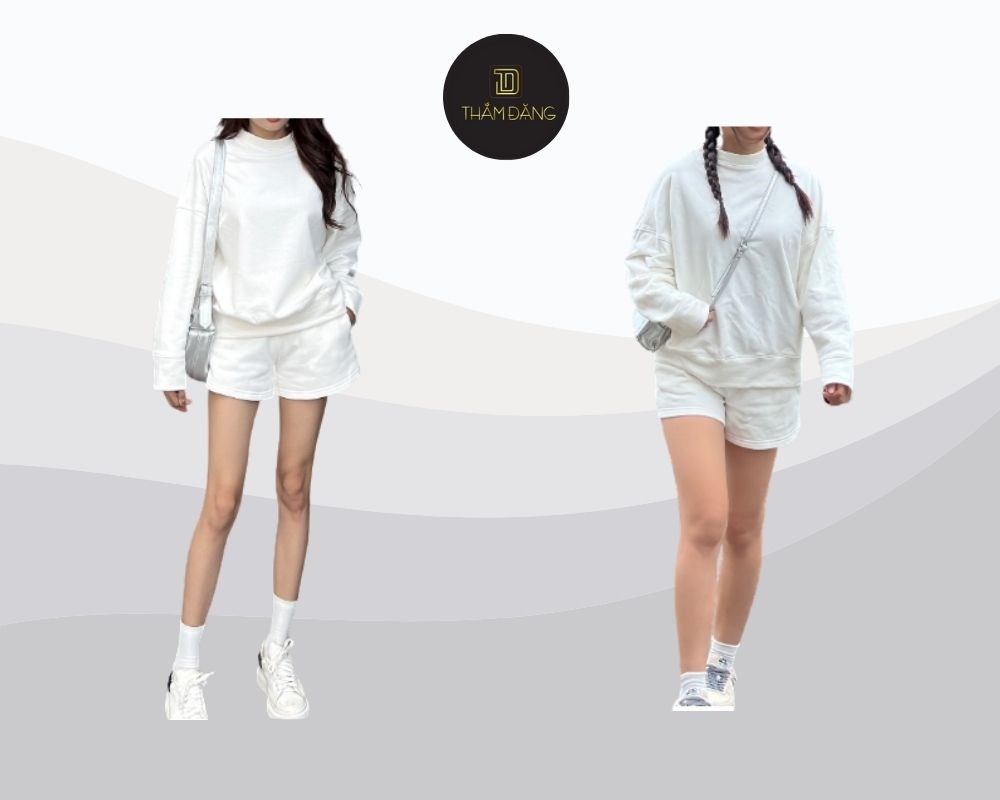 Mix quần short jeans trắng với áo sweater mỏng là lựa chọn lý tưởng cho những ngày se lạnh, vừa ấm áp vừa thời trang