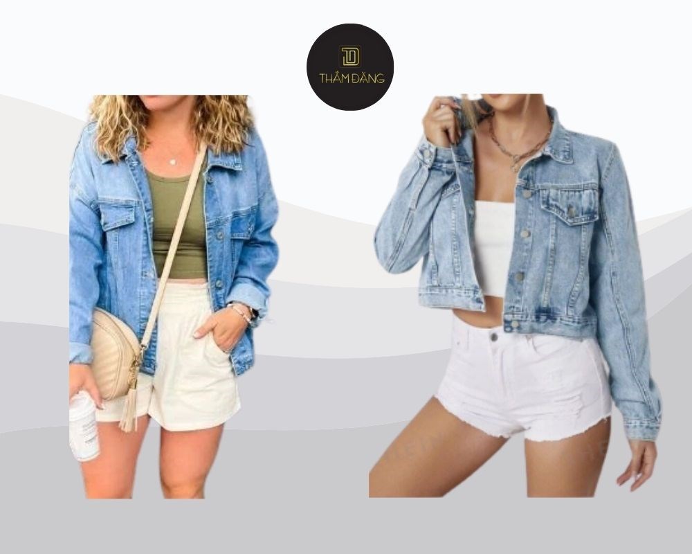 Áo khoác denim phối cùng quần short trắng tạo nên vẻ ngoài bụi bặm, trẻ trung và năng động.