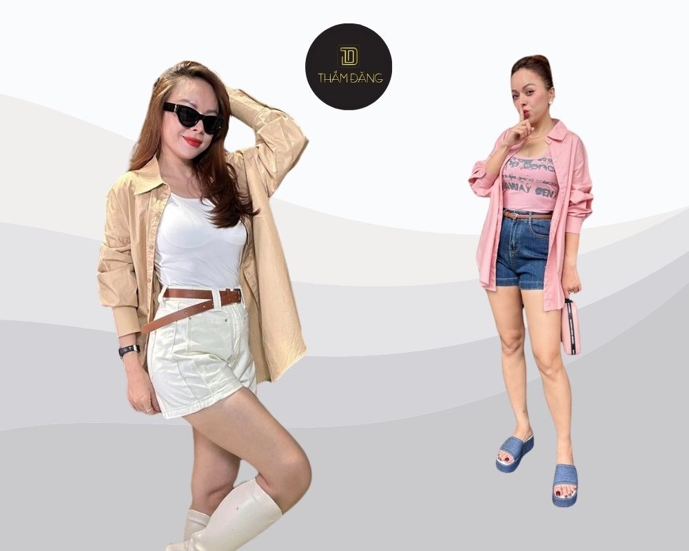 Set đồ hoàn hảo với quần short denim và áo sơ mi, mang đến vẻ ngoài trẻ trung năng động, phù hợp mùa hè