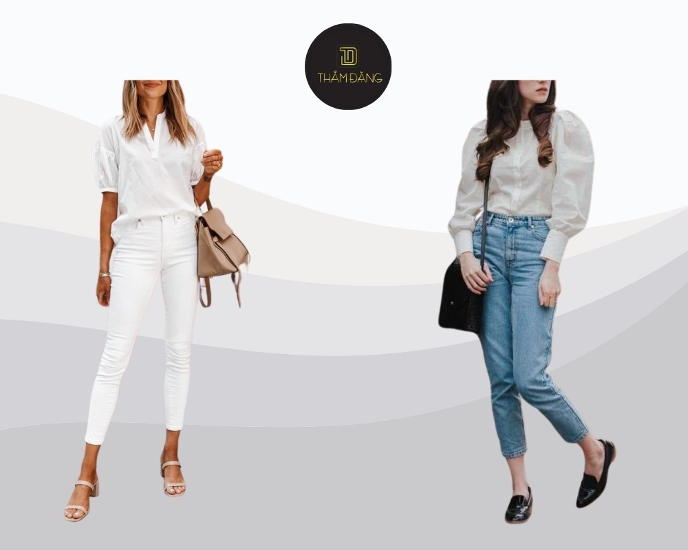 quần skinny phối áo blouse thanh lịch