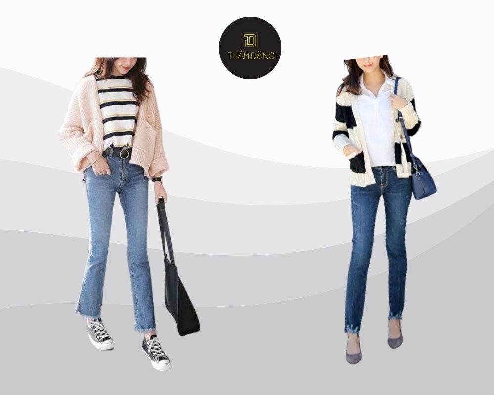 áo cardigan kết hợp quần skinny cho mùa thu 