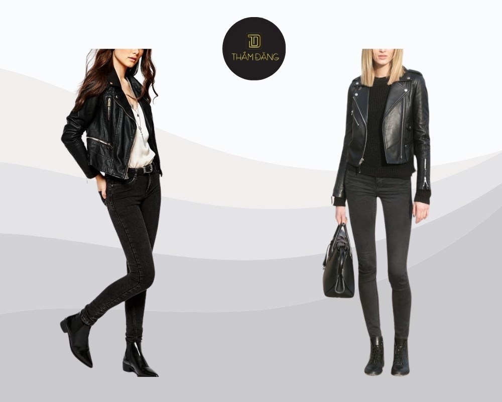 áo khoác da phối quần skinny tạo phong cách thời thượng