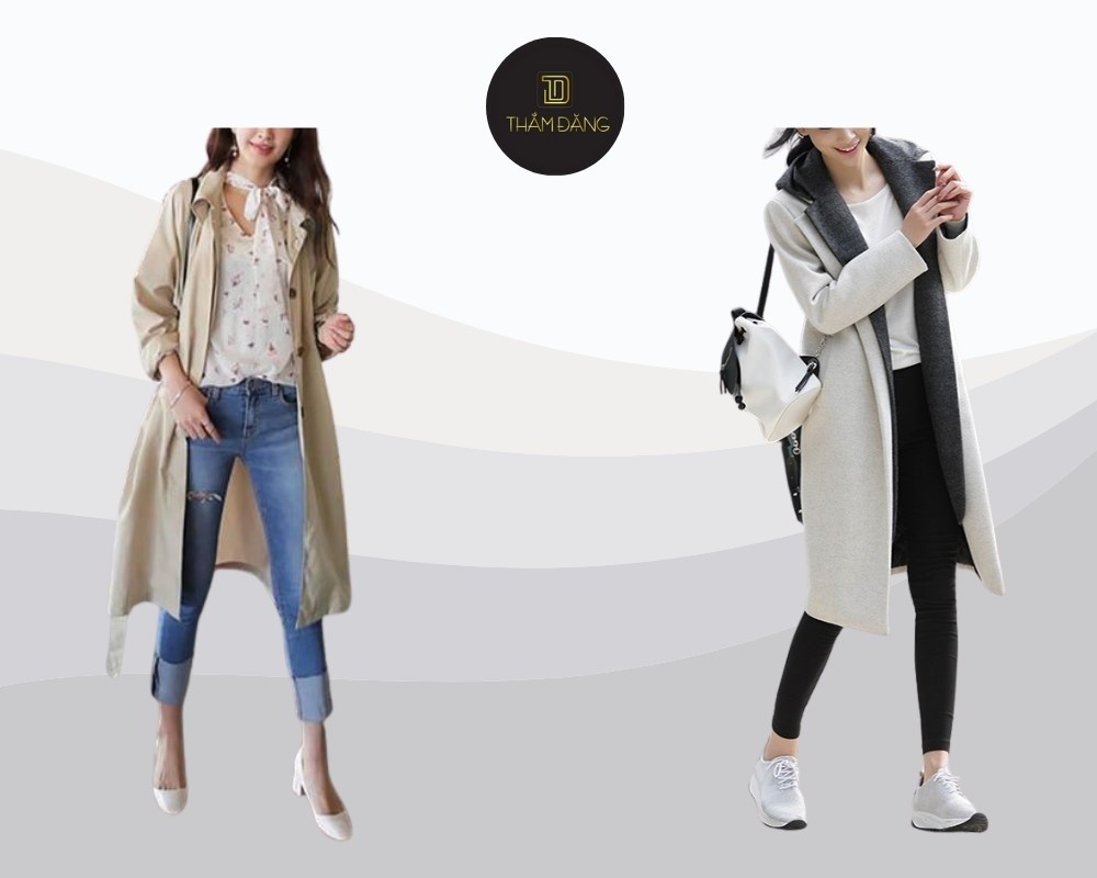 áo khoác dài phối quần skinny tạo vẻ ngoài sang trọng