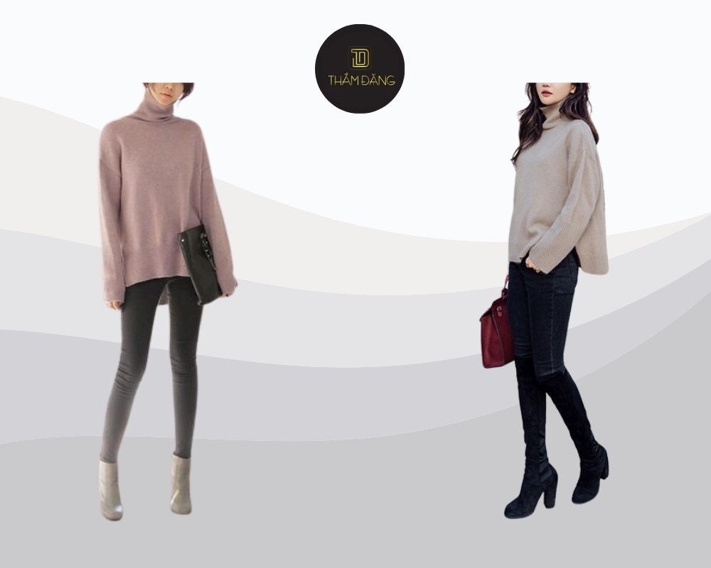 áo len rộng phối quần skinny hợp thời trang