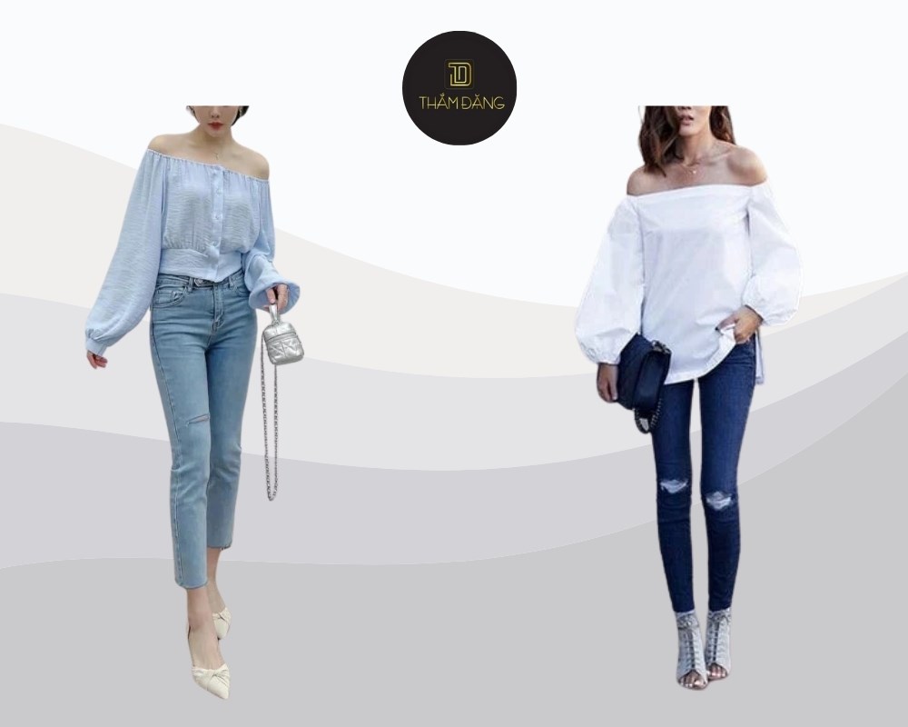 áo trễ vai phối quần skinny tôn vẻ quyến rũ, gợi cảm
